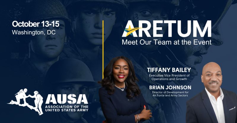 Aretum AUSA event graphic featuring Tiffany Bailey and Brian Johnson.