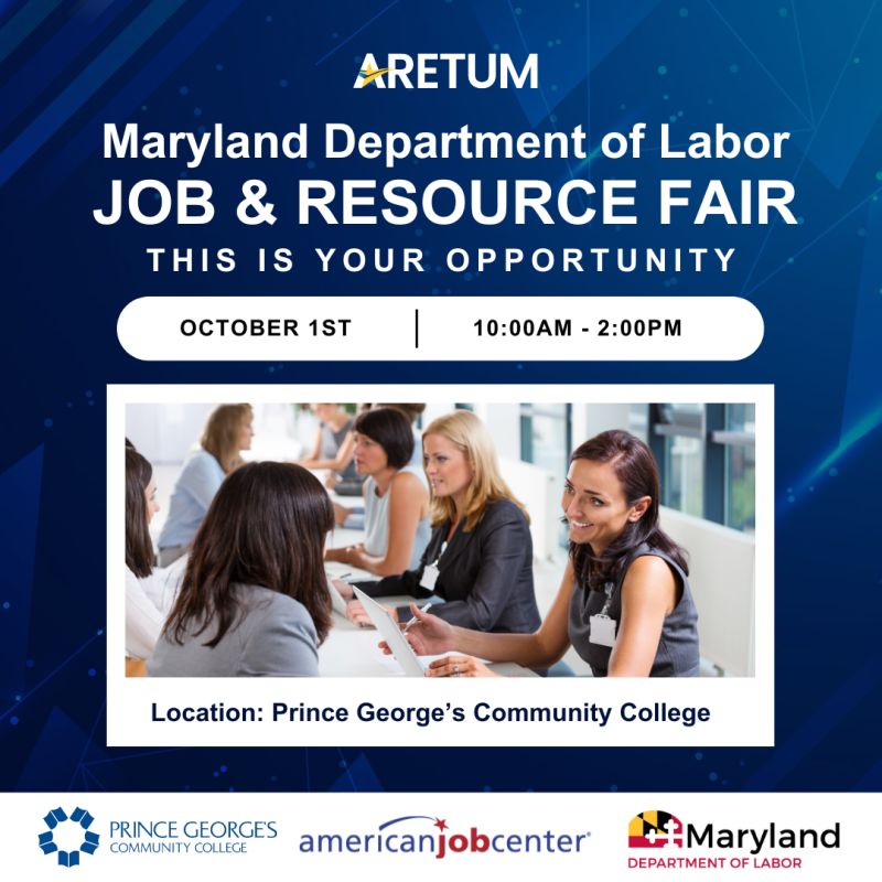 Aretum Maryland Department of Labor Job and Resource Fair graphic.