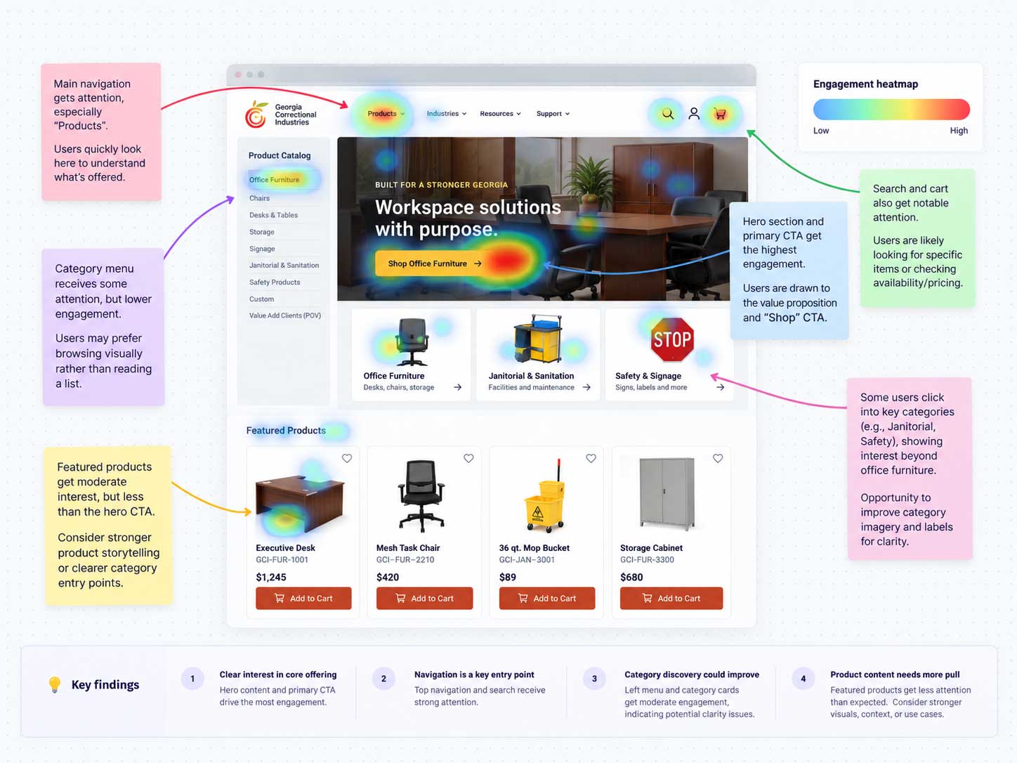 Heatmap analysis of the GCI homepage showing where users focused their attention and interaction