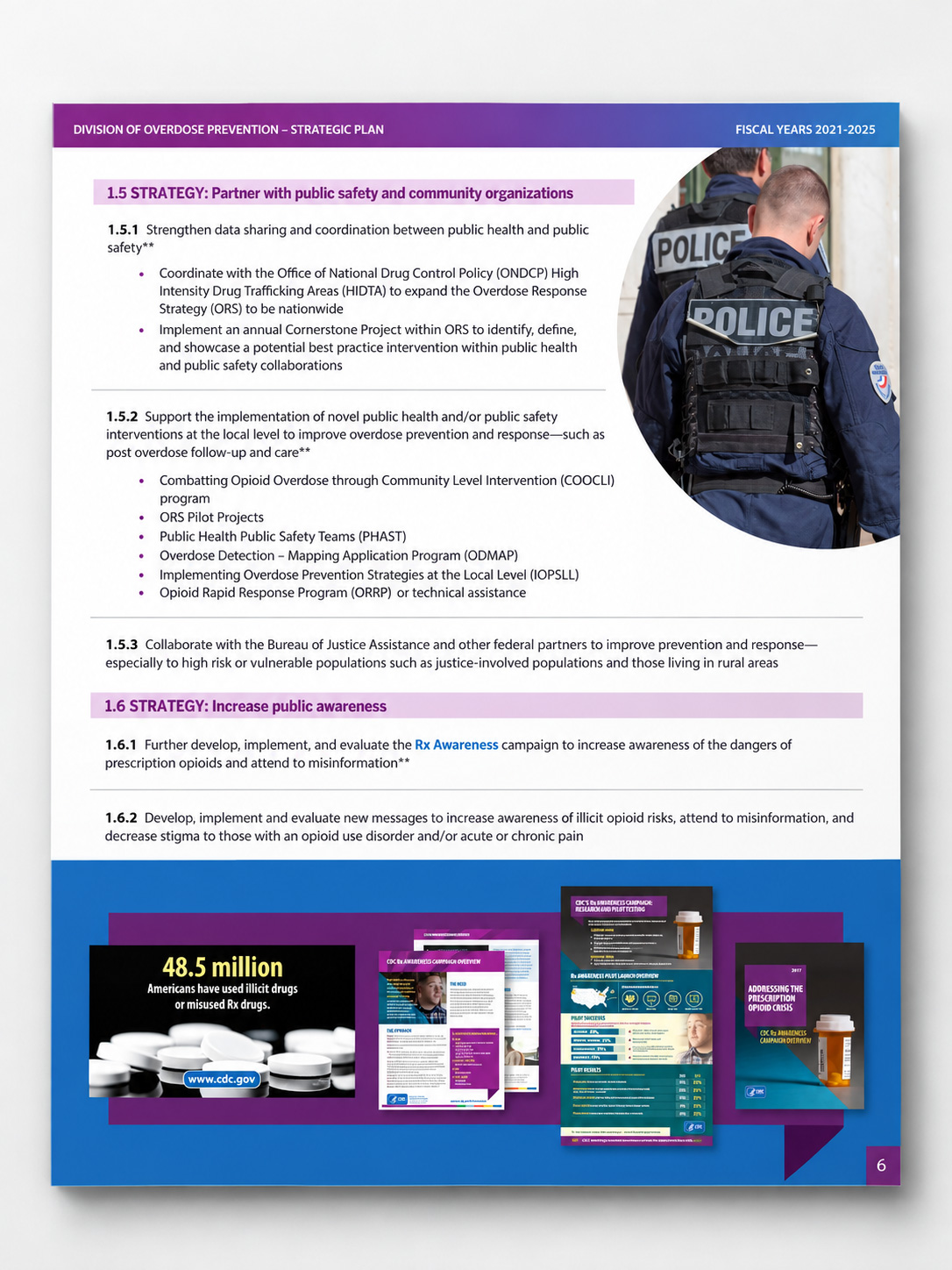 Strategic plan detailed strategy page with public safety imagery and campaign examples