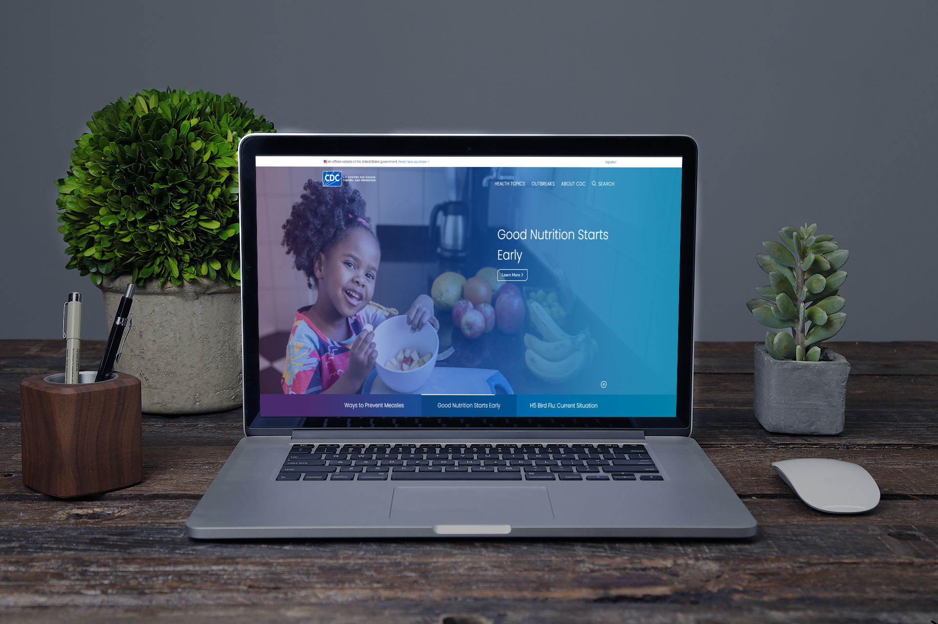 CDC website on laptop